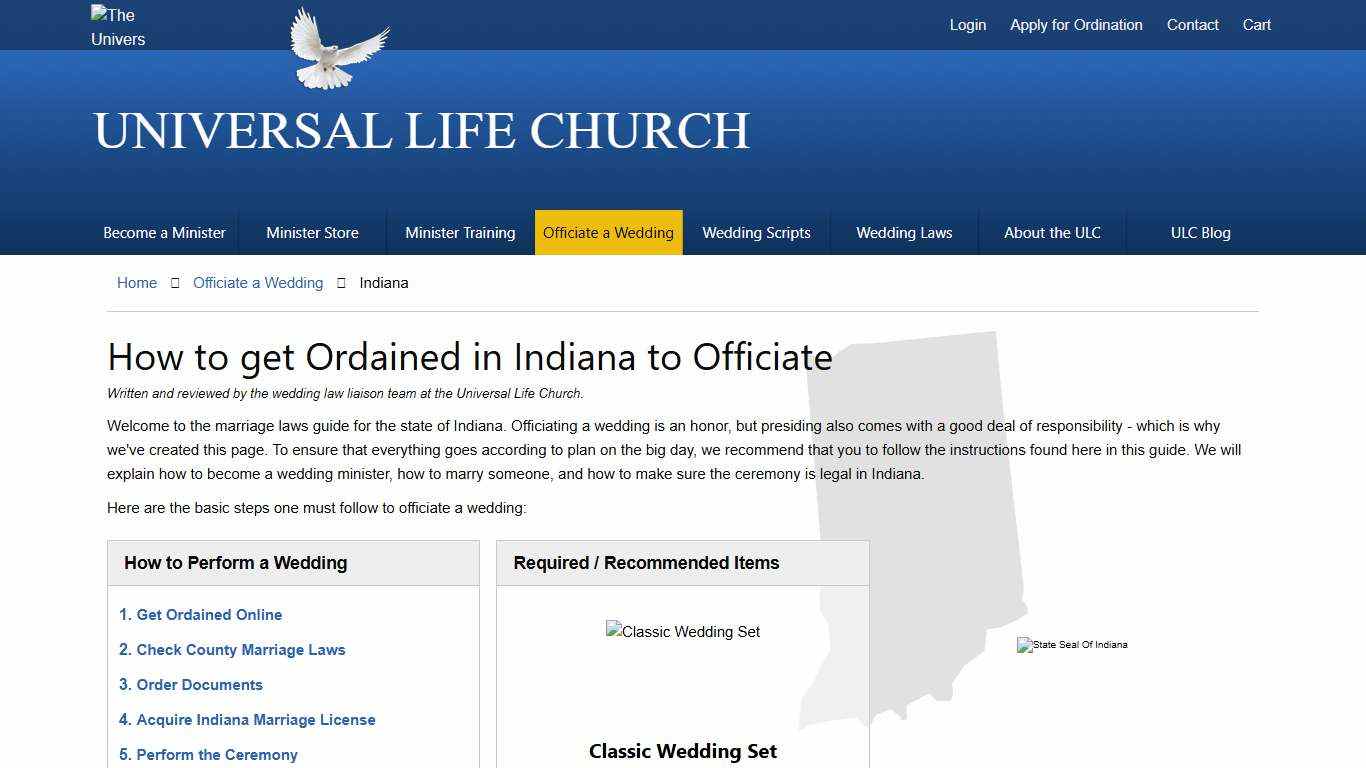 How to get Ordained in Indiana to Officiate - Universal Life Church