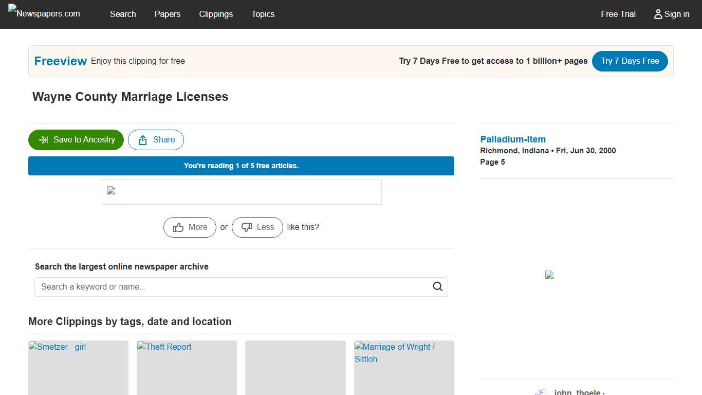 Wayne County Marriage Licenses - Newspapers.com